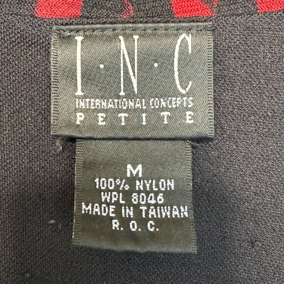 Vintage 90s INC Black Red Mod Print Lined Sheer Long Sleeve Top Medium  Petite - Picture 12 of 13